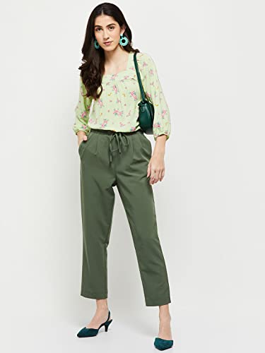 Image of Max Women's Rayon Floral Printed Three-Quarter Sleeves Casual Regular Fit Top