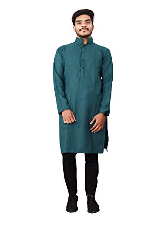 Image of Nirmla Fashion Handloom Cotton Men's Full Sleeve Long Kurta (Men's M101, M, Yellow)