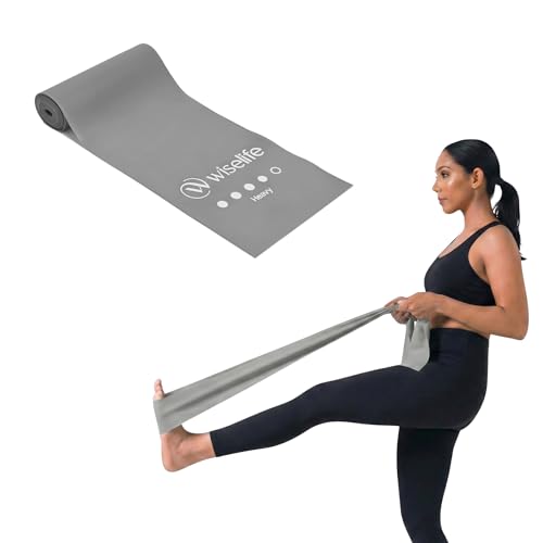 Top Weights and Resistance Bands for Home Gyms for Seniors 18 Wiselife professional latex resistance thera band (heavy resistance) | 48x4 inch | 100% natural | for warm-up, stretching, cardio, strength training, home fitness, exercise, gym workout & yoga (grey)