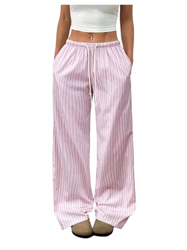 SOLY HUX Women's Drawstring Wide Leg Pants Elastic Waist Baggy Long Pants Trousers with Pockets