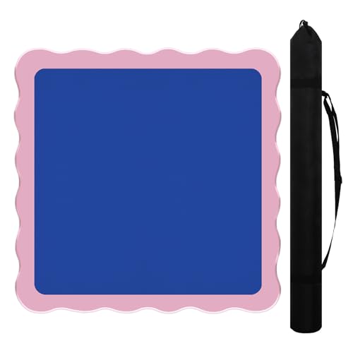 Tapete Mahjong con borde ondulado y bolsa azul y rosa