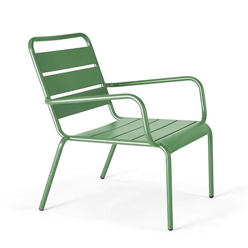 Oviala Fauteuil de Jardin Bas Relax Acier Vert Cactus - Palavas