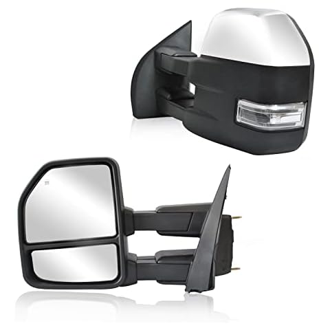 WLLW Towing Mirrors fit 2015 2016 2017 2019 2020 Ford F150 Pickup Truck Power Heated Turn Signal Temperature Sensor Puddle Lights Spot Auxiliary Lamp Manual Telescoping Folding Chrome Cap 22-Pin Plug Cover