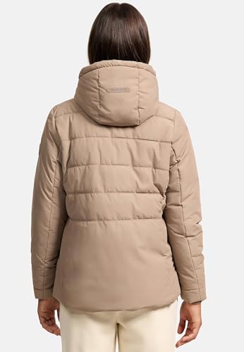 MARIKOO Damen Winterjacke warme Steppjacke mit Kapuze Alemee 16 Taupe Grey Gr. XL