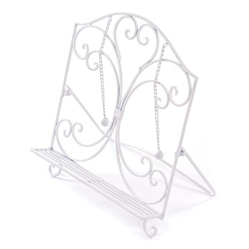DESIGN DELIGHTS LEGGIO per Libri di Cucina | 32x30x14 cm (HxWxD), Ferro battuto | Supporto per Libri antichi, Supporto per Lettura, Supporto per Ricette Vintage, cavalletto Deco | Colore: Bianco