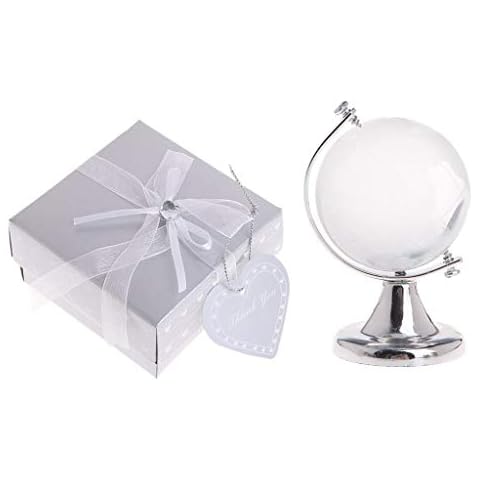 Sqiuxia Mini Round Earth Globe World Map Crystal Glass Clear Ball Stand Office Desk Decoration Prop, 2 Colors Optional Cover