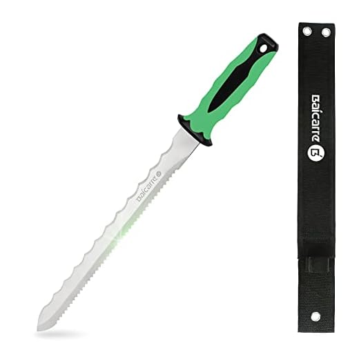 BaiCarre Insulation Knife,Garden Knife Tool-Weeding & Digging Knife,Sod Knife with Nylon Sheath,Double Sided Serrated Stainless Steel Utility Kife for Cutting Insulation,7.8" Blade Green New Handle