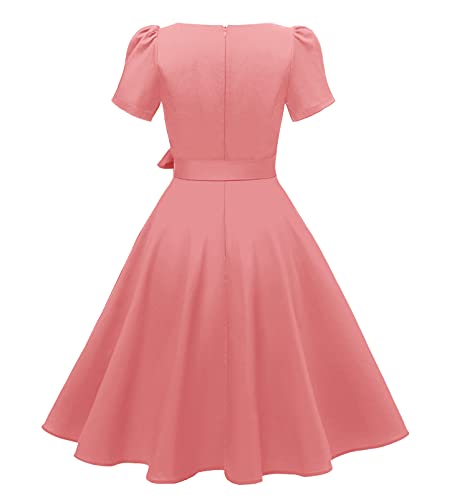 tagunop Women's Boatneck Vintage 1950s Cocktail Party Dress with Puff Sleeves2
