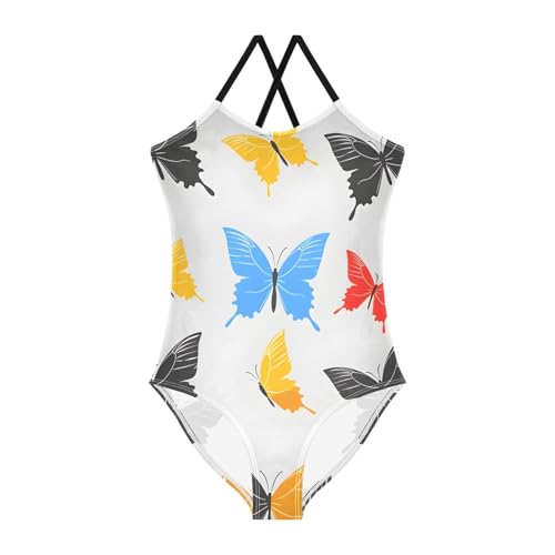 Bolaz Girls Swimsuits One-Piece Bathing Suits Multicolor Kids Sport Summer Beach Swimwear for 3-10 Years Old-Multicolor Butterflies on Gray Pattern