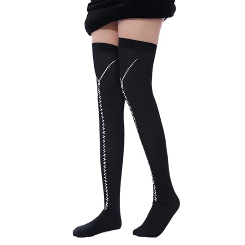 amangul Halloween Thigh High Stockings for Women Zippers Pat