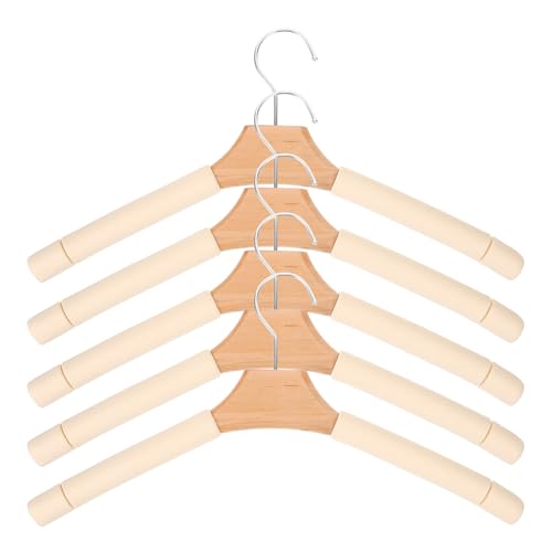 MOTHNUR 5 Perchas de Madera Maciza Acolchadas Esponja Antideslizante para Vestidos Abrigos y Camisas Color Natural Tamaño Estándar para Uso Doméstico