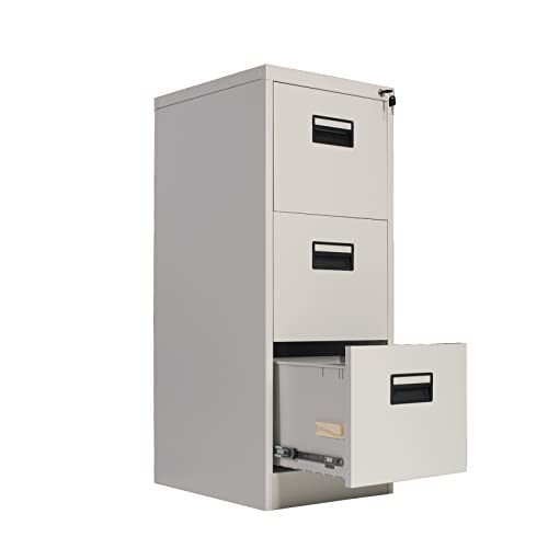 Frideko File Cabinets Lockable Cabinet 3 Drawers Filing Cabinets For Home Office, Office Cabinet with Lock Utility Storage Cupboard Locker (Light Grey)