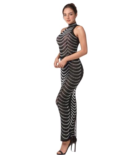 Image of Jigfar Women's Sexy Elegant Rhinestone Embellished Velvet Party Club Night Bodycon Formal Evening Maxi Dress