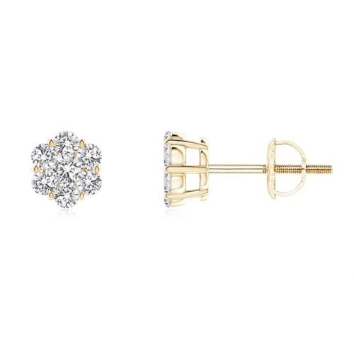 Small Unisex Brilliant 925 Sterling Silver 14K Yellow Gold Plated Round Flower Cluster Tiny Cute Hypoallergenic Cz Women's Men's Circle Screw Back Stud Earrings