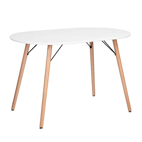 FurnitureR Kitchen Dining Table Oval Dining Table Modern Wooden Table in White