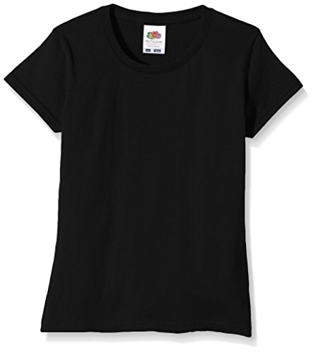 Fruit of the Loom Sofspun, Camiseta para Niñas, Negro, 3-4 Años (104 cm)