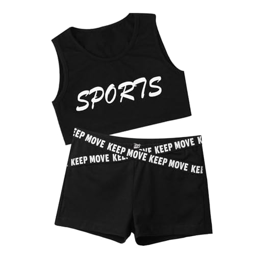 Moily Girls Two Piece Athletic Outfit Workout Crop Tank Top with Booty Shorts for Gymnastics/Dance/Sports
