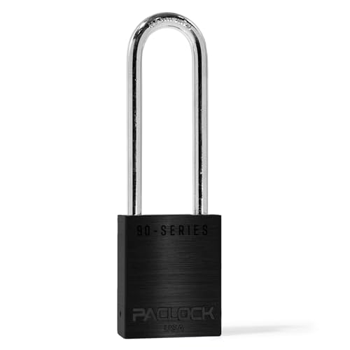 Image of PACLOCK's SR-90A Padlock, 3 inch Tall Hardened Steel Shackle, High Performance 6-Pin Cylinder, Keyed Differently w / 2 Keys, Black