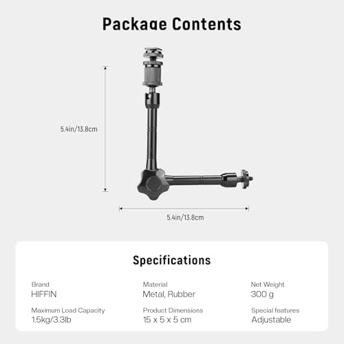 Image of HIFFIN 11 inch /28cm Adjustable Magic Arm with Ball Head, 1 /4 inch Screws for Flash /LED Light /Microphone /Monitor, Compatible with All Camera Cage, Max Load: 3.3lb /1.5kg