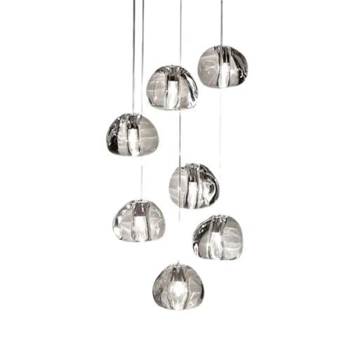 KXEcoLife Lustre Moderne à 7 têtes en Cristal, Suspension de Plafond, Finition chromée, Pampilles en Verre, Neuf, G4 *
