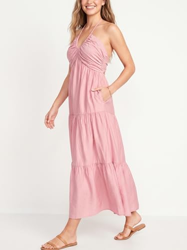 Image of Women's Casual Halter Tiered Vacation Maxi Dress with Pockets