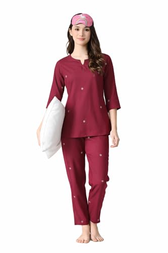 Ichaa Women's Printed Rayon Night Wear Top and Bottom Night Suit Set