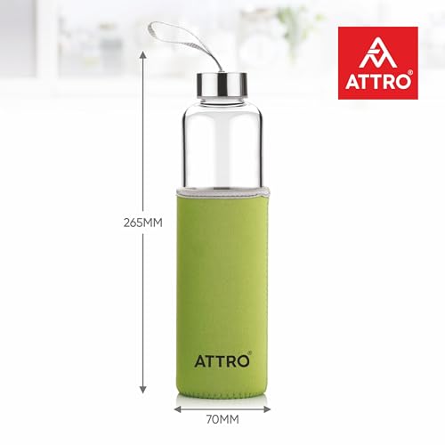 Image of ATTRO Prime Glassox Aqura Glass Water Bottle, Leakproof, Set Of 3-Green-750ml