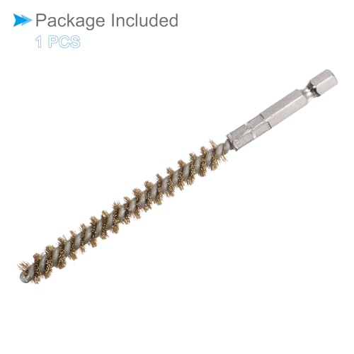 Image of Bore Brush, 8mm Dia 75mm Length, Brass Twisted Cleaning Wire Brushes with 1 /4 inch Hex Shank - (Applications: for Power Drill)