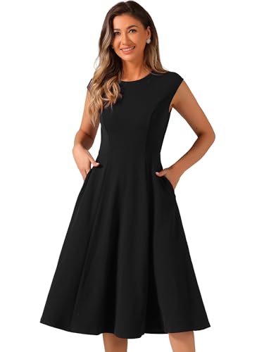 Allegra K Wear to Work Office Dress for Women's 2025 Cap Sleeve with Pockets A-Line Dress