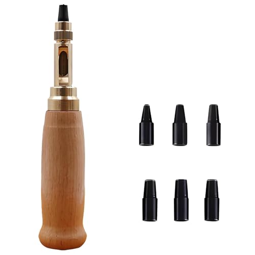 Oiieco Adjustable Screw Hole Punch, Leather Hole Puncher for Belts, Fabric Hole Punch, with 6 Interchangeable Tips (1.5-4mm), with Wooden Handle, Used for DIY Craft Sewing