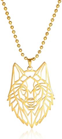 LIKGREAT Wolf Necklace for Men Animal Head Hollow Pendant Necklaces Stainless Steel Charm Jewellery Gifts for Women Girls