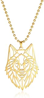 LIKGREAT Wolf Necklace for Men Animal Head Hollow Pendant Necklaces Stainless Steel Charm Jewellery Gifts for Women Girls