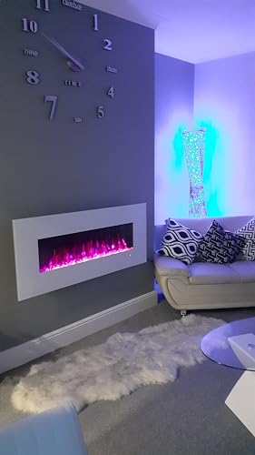 2025 TruFlame PREMIUM PRODUCT TruFlame 50inch White Wall Mounted Electric Fire with 10 colour Flames and side LEDs (Pebbles, Logs and Crystals)!