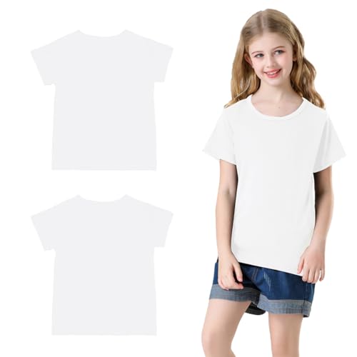 Phedrew 2 Pieces Kids Cotton T-Shirt Solid Color Short Sleeve Crewneck Basic Tops for Unisex Boys and Girls