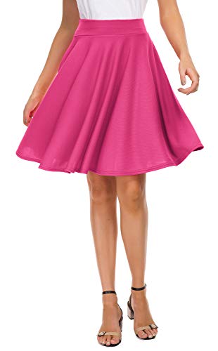 Image of EXCHIC Women's Casual Stretchy Flared Mini Skater Skirt Basic A-Line Pleated Midi Skirt