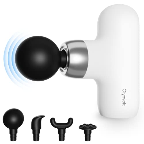 Olynvolt Mini Massage Gun, Portable Deep Tissue Massager Gun, Ultra Mini Muscle Massagers with 4 Intensities, 4 Heads, USB Charging- for Home Gym Outdoors