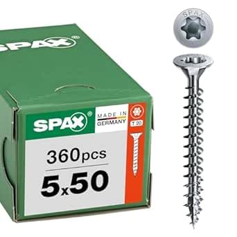 SPAX Vis universelle 5 x 50 mm, 360 pièces - Vis à bois, filetage total, tête fraisée, T-STAR Plus T20, pointe 4CUT, evêtement WIROX - 8000000287923