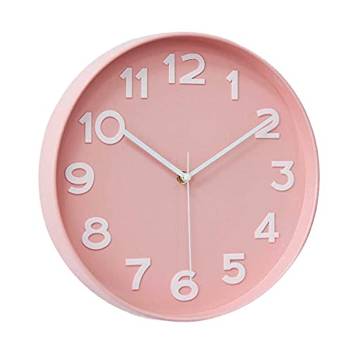 Image of HZDHCLH Wall Clock 12 inch Silent Non Ticking Modern Wall Clocks Battery Operated Clocks for Kitchen Bedroom Living Room Office Decor (Pink)