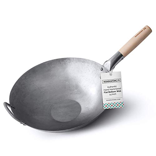 Wok de fondo plano con tapa, acero carbono 14" miniatura 2
