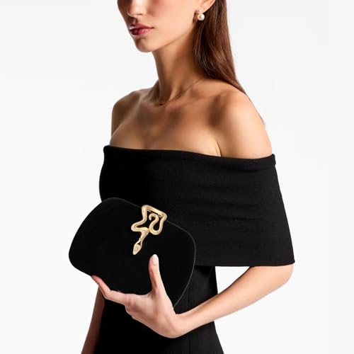 Image of Velvet Evening Clutch Purse for Women-Snake Clasp Formal Handbag,Hard Shell Design Bag for Weddings, Parties, Prom&Special Occasions(Black)