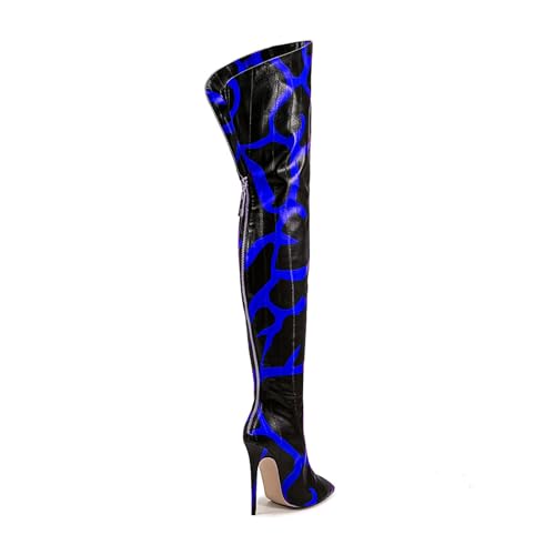 Image of Thigh high boots for women striped Back zipper Burgundy Zebra Print Over the knee Sexy gold white pointed toe Cow Print leopard Magenta stiletto heel