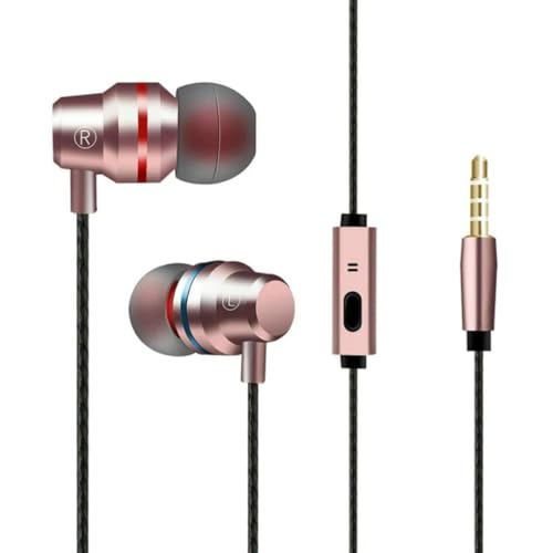 Wired Earbuds in-Ear Noise Cancelling Headphones- 3.5mm Super Heavy Bass Headset- Stereo Handfree With Microphone- Compatible for Interface Devices, MP3 Player, Phone & Tablet (Rose Gold)
