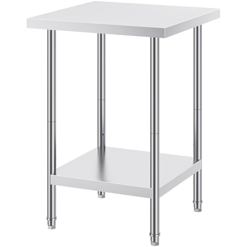 Happybuy 24x24x34 Inch Stainless Steel Prep Table, 700 lbs Load Capacity, Heavy Duty Metal Worktable with 3 Adjustable Heights, Commercial Workstation for Kitchen, Garage, Restaurant