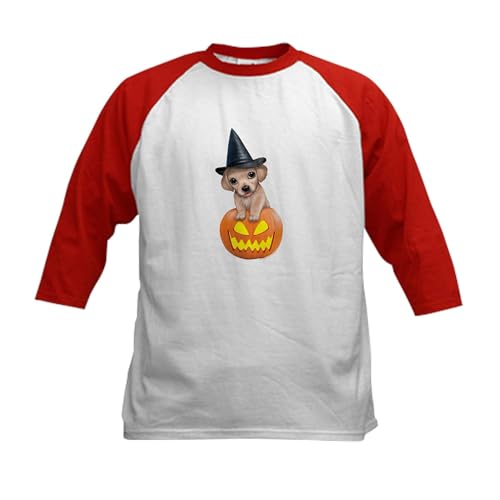 CafePress PD Moreno's Halloween Puppy Kids Baseball T Shirt Kids Cotton Baseball Jersey, 3/4 Raglan Sleeve Shirt Red/White