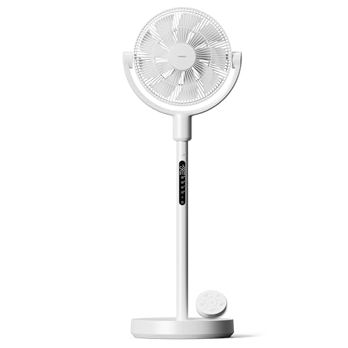 MEDION Ventilateur sur pied rechargeable avec télécommande, 10 vitesses, 24 W, oscillation 350°, ventilateur silencieux avec contrôle via app et éclairage