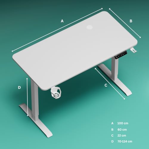 Image of Neurac Velocity Electric Height Adjustable Desk with one Piece Top | 80 Kg Weight Capacity | 5 Year Warranty | Sit-Stand Table | 3 Memory Preset (White, 60, Centimeters, 100, Centimeters)