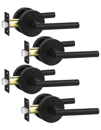 Image of Lethato Matte Black Lever Door Handles Interior Privacy Door Lock 4 Packs