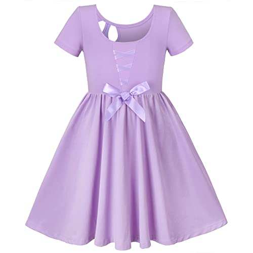 Image of Sunny Fashion Girls Dress Colorful Striped Knitted Cotton Stretch School