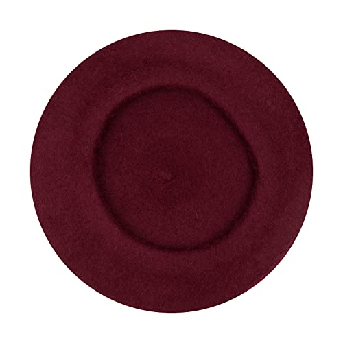 Gllutt Wool Beret Hat French Style Women Solid Color Thicken Warm Multiple Wear Ways (Wine Red)