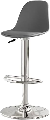 MiluFox カウンターチェア 回転椅子 ハイチェア 昇降椅子 背もたれ付き バースツール ダイニング椅 高さ調節可能 360度回転 足置き PUレザー (グレー,メッキシャーシ【座面高さ60-80cm】)